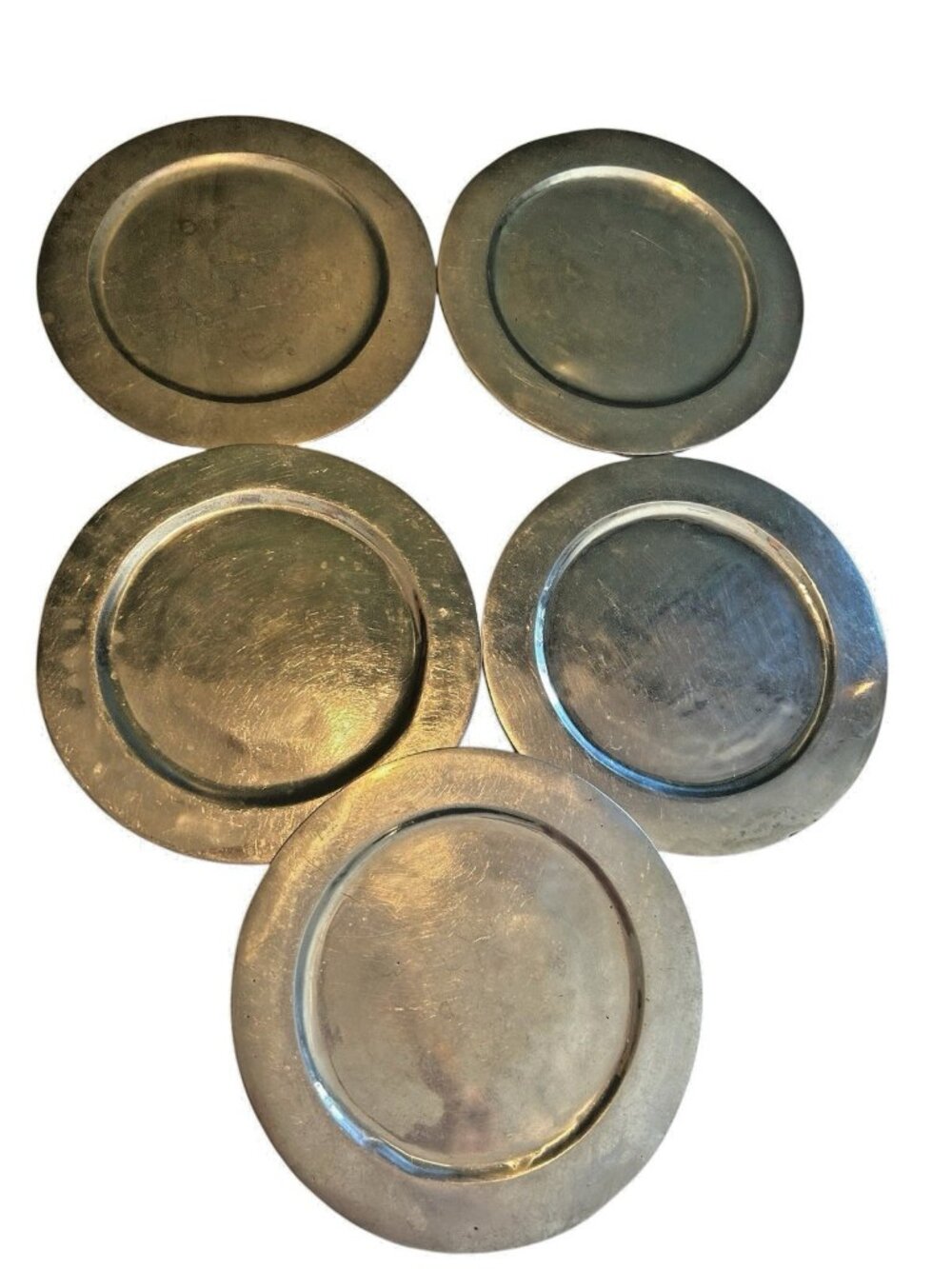 Vintage Aluminum Hammered Rustic Style Dinner Plates  11" Set Of 5 Distressed